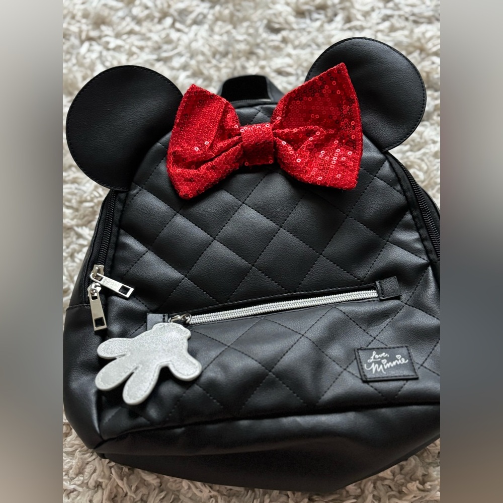 Minnie Mouse Mini Backpack Black Red - Picture 3 of 7